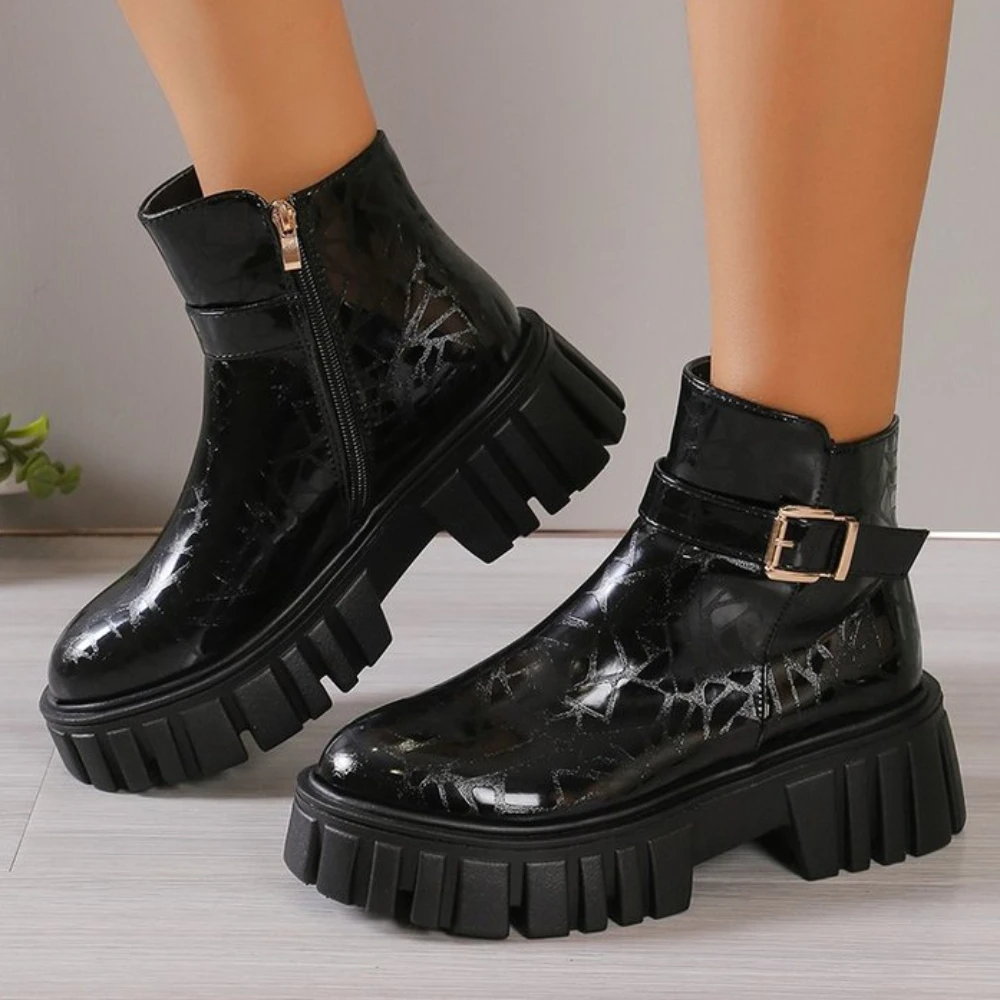 

Women Platform Boots Zip 2023 New Fashion Chelsea Boots Solid Color Pu Women Ankle Boots for Woman Punk Gothic Boots Botas Mujer