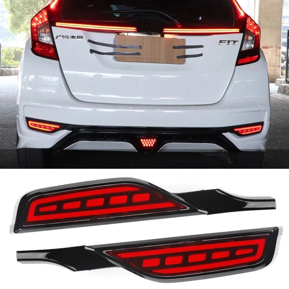 

OKEEN 2pcs Led Rear Bumper Light For Honda Jazz Fit 2018 2019 12V Car LED Fog Light Brake Lights Flowing Turn Signal Reflector