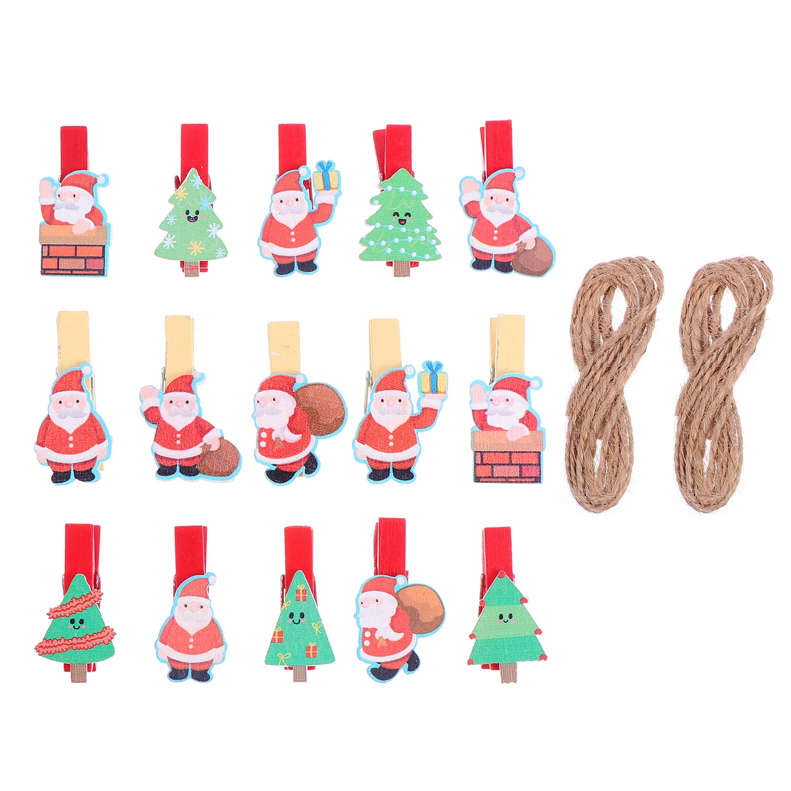 

40 Pcs Christmas Small Wooden Clip Xmas Decoration Photo Holders Rope Clothespins Folder Accessories
