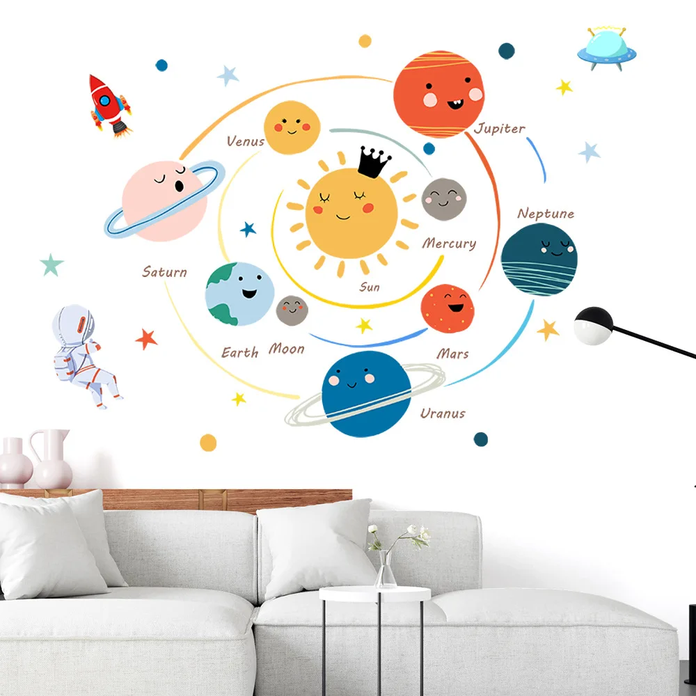 

Wall Stickers Solar System Decals For Kids Rooms Stars Outer Space Planets Earth Sun Saturn Mars Poster Mural School Decoration