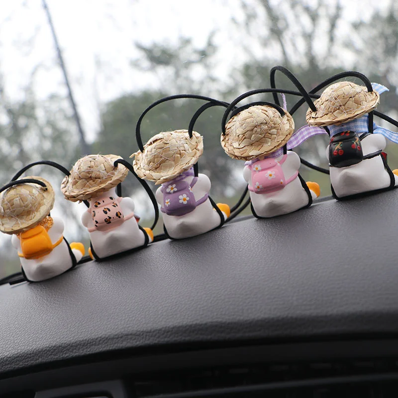 

Gypsum Car Accessories Schoolbag Straw Hat Duck Pendant Auto Rearview Mirror Ornament Birthday Gift Car Decoraction Fragrance