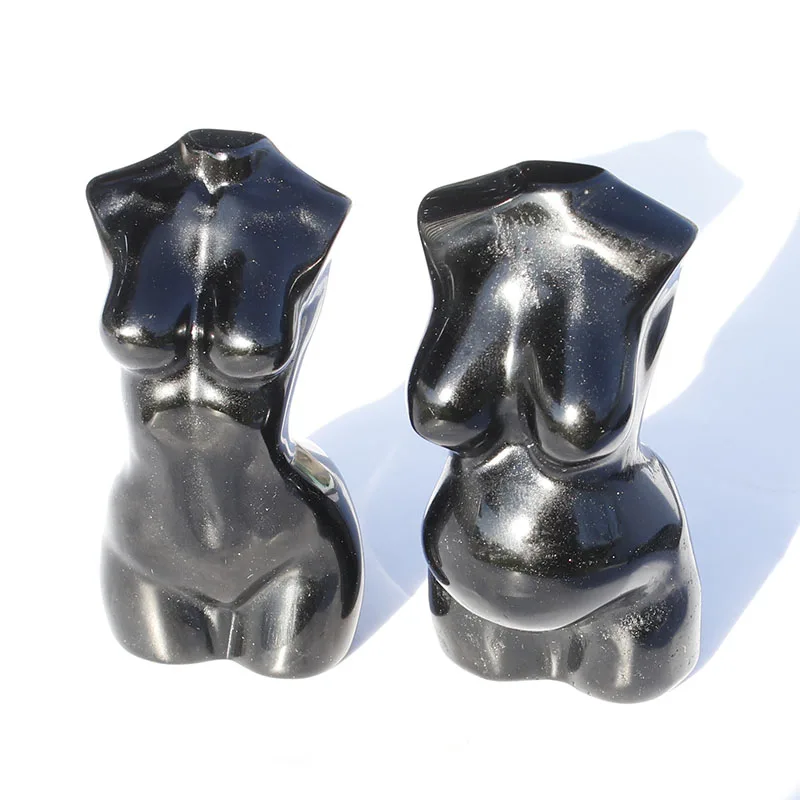 

1 Pcs natural black obsidian crystal goddess body statue