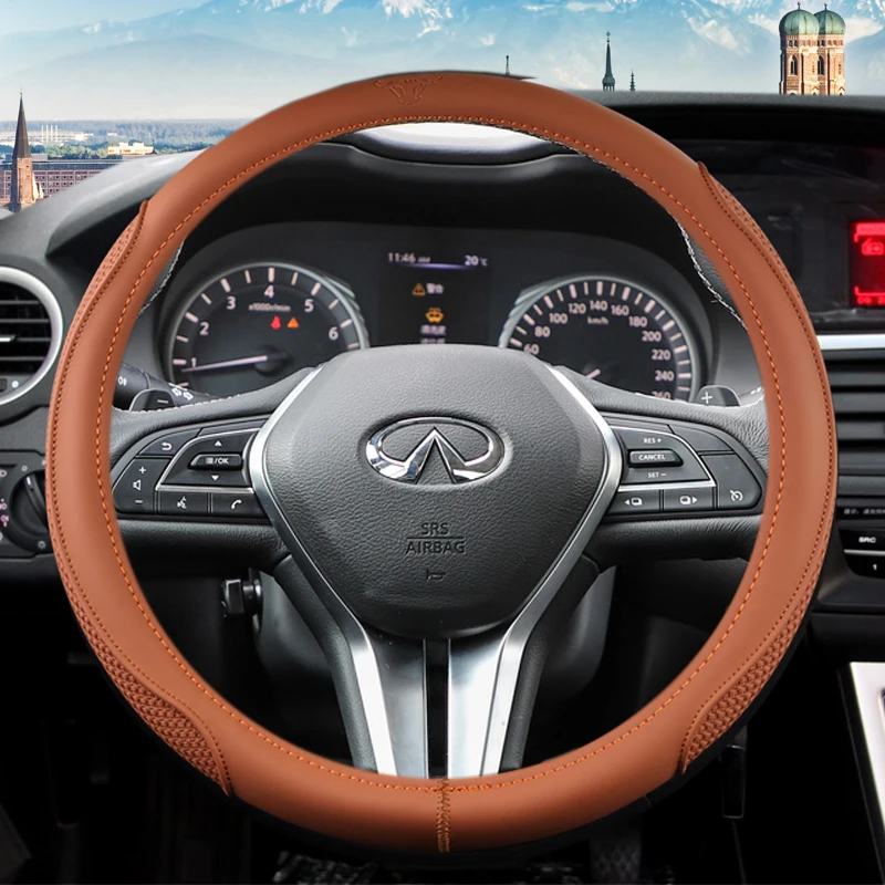 

Чехол на руль для Infiniti G37 FX35 EX35 QX50 QX70 QX80 Q70, универсальные автомобильные аксессуары из натуральной кожи, нескользящий, с защитой от пота