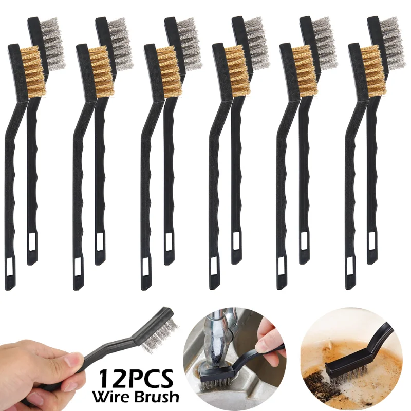 

12pcs 170mm Wire Brass Brush Mini Brushes Micro Steel Brass Rust Remover Paint Remove Metal Scrubbing Polishing Burring Brush