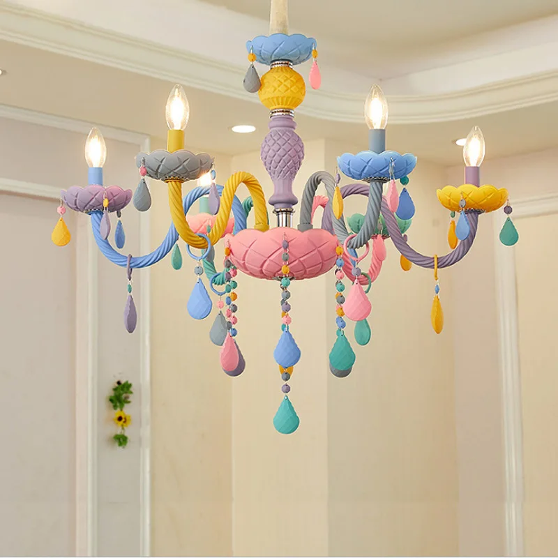 

Candle Crystal Chandelier European Style Home Decoration Rainbow Girl Princess Children's Room Bedroom Macaron Creative Europe