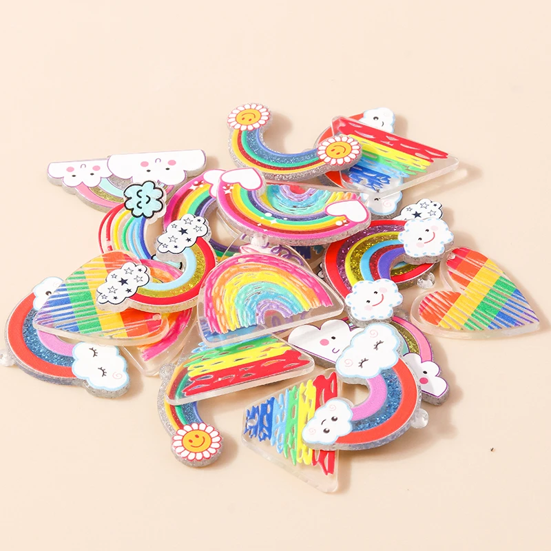 

10pcs New Resin Lovely Rainbow Charms Pendants for Earrings Bracelets Necklaces DIY Jewelry Home Docers Hanging Pendants