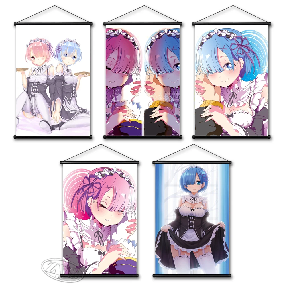 

Rem Ram плакаты холст Re:Zero картины Модульная картина Kara Hajimeru Emilia Висячие свитки Настенная картина Декор для дома