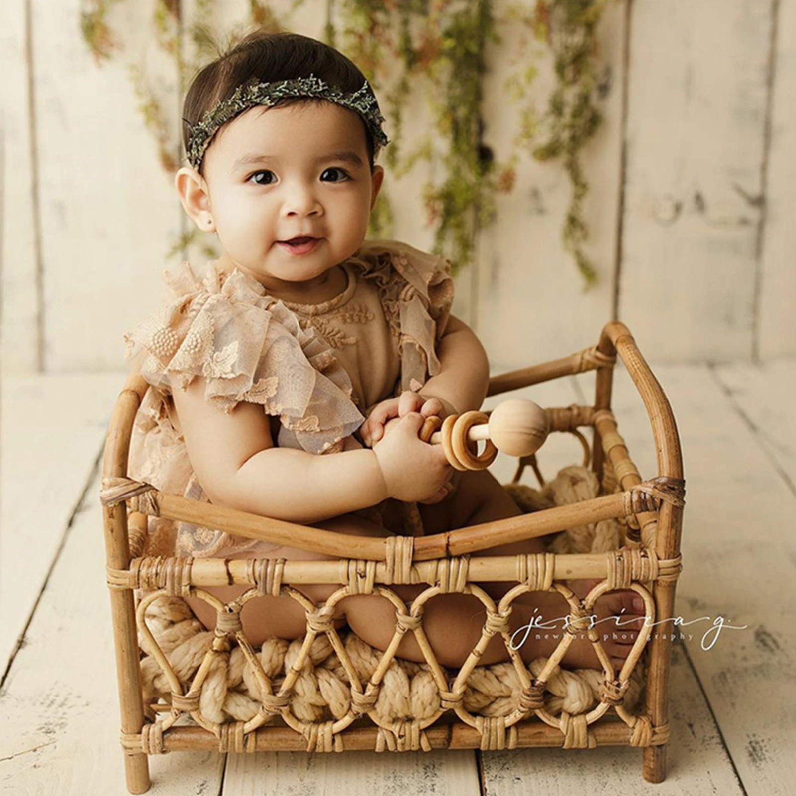 Реквизит для фотосъемки новорожденных винтажная корзина из ротанга бамбуковое