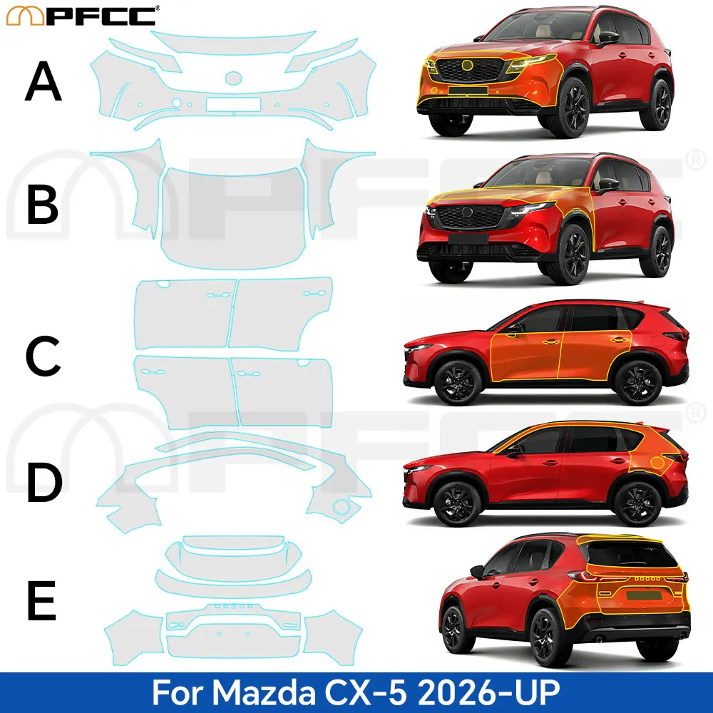 Фото Для Mazda CX-5 2026-UP: предварительно вырезанная защитная пленка из ТПУ (PPF) для кузова автомобиля, прозрачный антицарапийный бронезащитный комплект, ремонтопригодные автомобильные наклейки. №2
