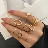bohemia vintage silver color round hollow geometric rings set for women fashion leaf ring 2022 new trendy punk steampunk jewelry