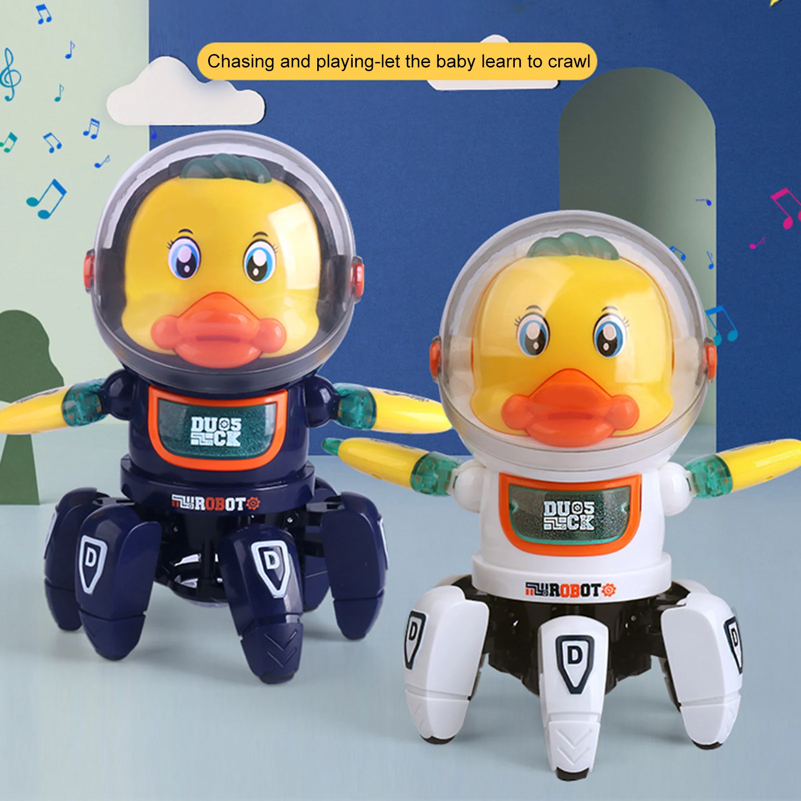 

Musical Electric Dancing Duck Toy Lighting Cute Duck Space Six-Claw Robot Preschool Educational Learning Toy For Toddlers Kids