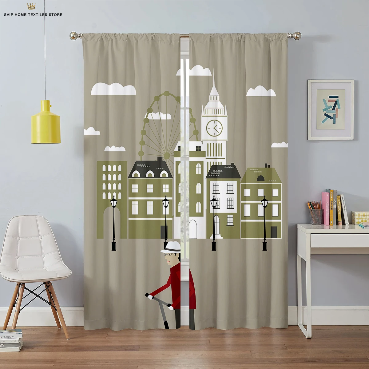 2 шт. шторы из черного шелка с 3D-принтом