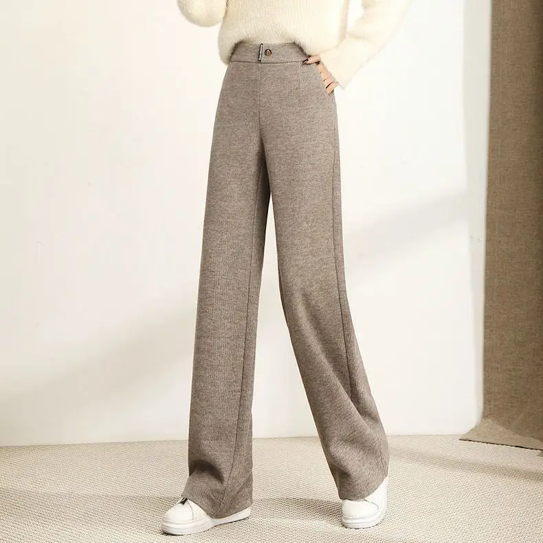 Autumn Winter Woolen Suit Pants Women Thick Warm Trousers High Waist Loose Wide Leg Casual OL Office Lady Harem Pants Q84