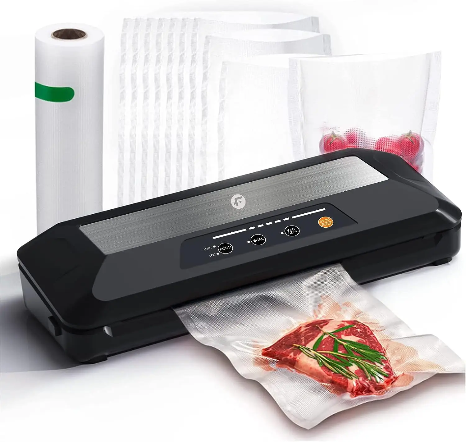 

Sealer Machine for Food Saver, Automatic Food Sealers with Built-in Cutter & Bag , Dry/Moist/External Vacuum System Modes, A