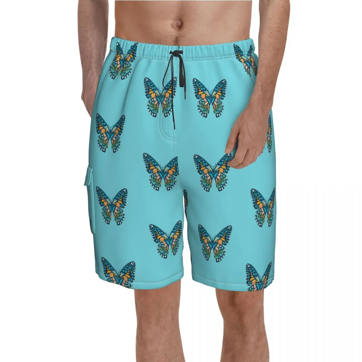 

Ocean Day Flutterbye Board Shorts butterfly Men Beach Swimming Trunks Polyester Funny Swim Trunks