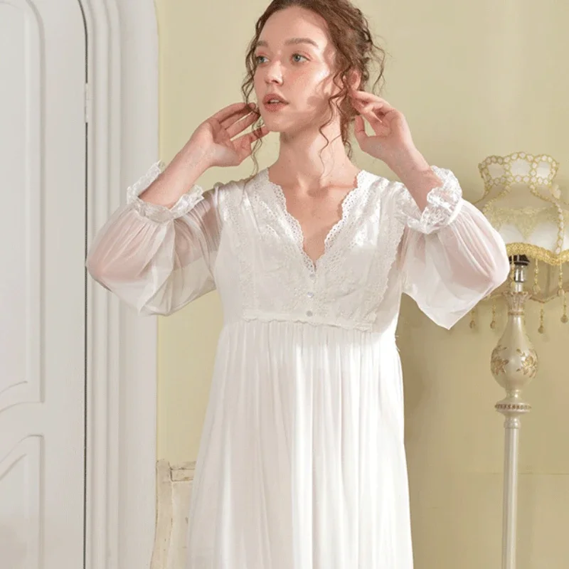 Женская сетчатая Ночная сорочка с длинным рукавом и V-образным вырезом