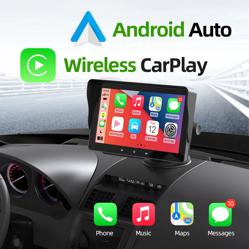 Portable Wireless Apple CarPlay Android Auto Monitor Mirror Link Display Bluetooth Touch Screen For Car Bus Nissan Toyota Car