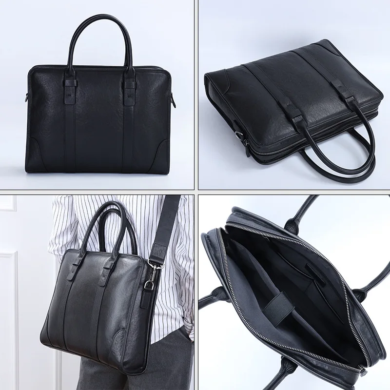 Business Genuine Leather Men Briefcase Large Capacity Handbag Male Messenger Bag Office Shoulder Bag Cowhide File Laptop Bag