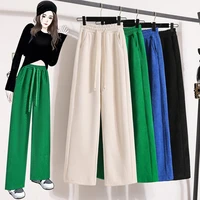 high waist drape wide leg pants 2022 spring new womens loose drawstring grab pattern all match green fashion mopping trousers