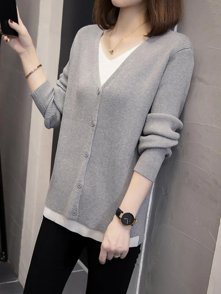 

Oversized Women's Pullover Sweater 2022 Autumn Winter Fashionable Fake Two Piece Knitted Jumpers Female XL-4XL Oversize Knitwear