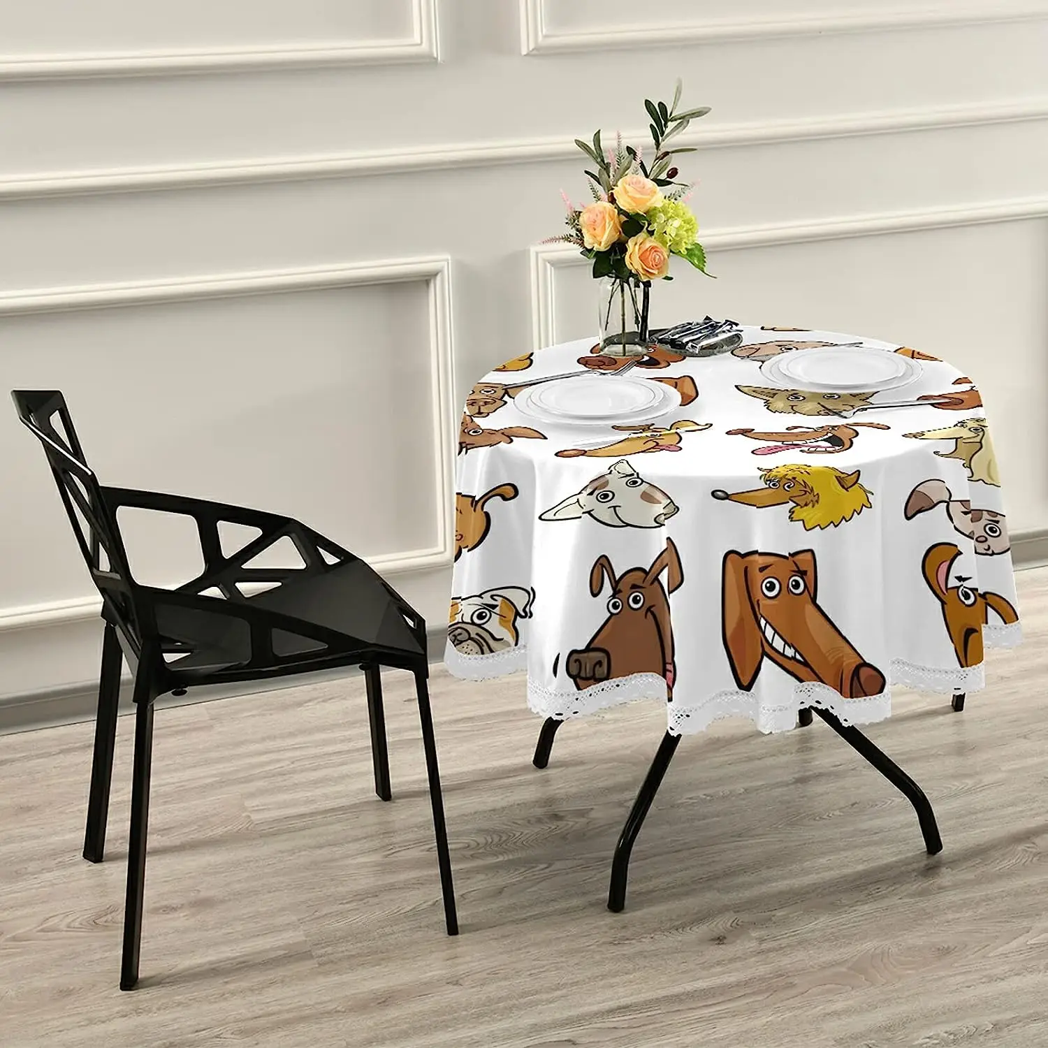 

Cartoon Funny Dogs Round Tablecloth 60 Inch Indoor and Outdoor Table Cloth Wrinkle Resistant Table Cover Home Dinner