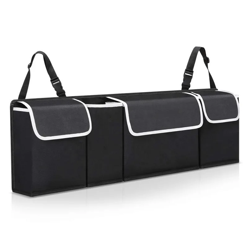 

Trunk Organizer with Reusable Shopping Bags Collapsible Storage Container with on Slip Bottom, and Adjustable Securing Straps