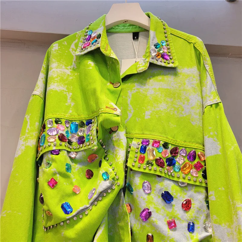 Женская джинсовая куртка новый женский брендовый кардиган с принтом и бусинами