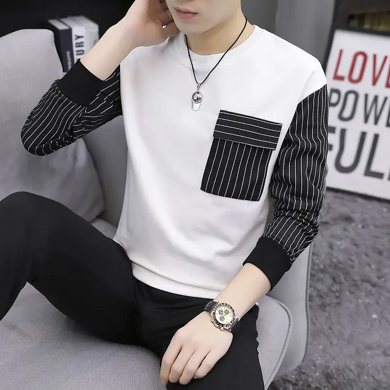 Sweater Autumn Men's Clothing 2022New Handsome Bottoming Clothes Long-Sleeved T-Shirt y2k Men's Youth Pullover Crew Neck Prin