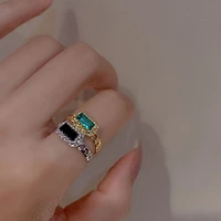 retro original black green zircon court opening rings for woman fashion gothic finger jewelry party girls sexy ring