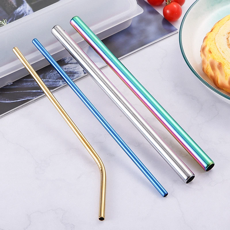 

304 Stainless Steel Straws Colorful Reusable Straight Bent Metal Eco-friendly Party Drinking Cocktails With Cleaner Brush