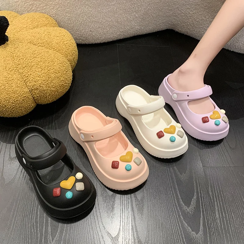 

Женские пляжные шлепанцы, сланцы, на платформе, средний каблук, модная обувь с закрытым носком для девушек, роскошная базовая обувь из искусственной кожи на плоской подошве, 2023