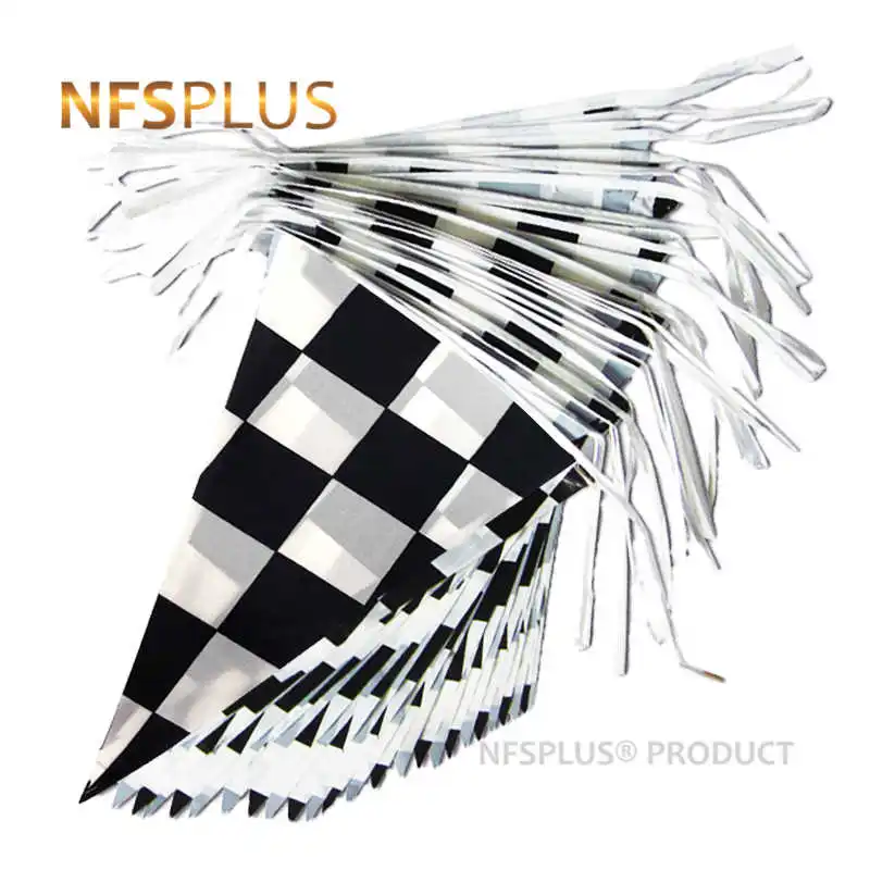 

Triangle Checkered Hanging Flag Black and White Chequered Printed 38 Pieces F1 Sports Auto Racing Decorative Flags and Banners