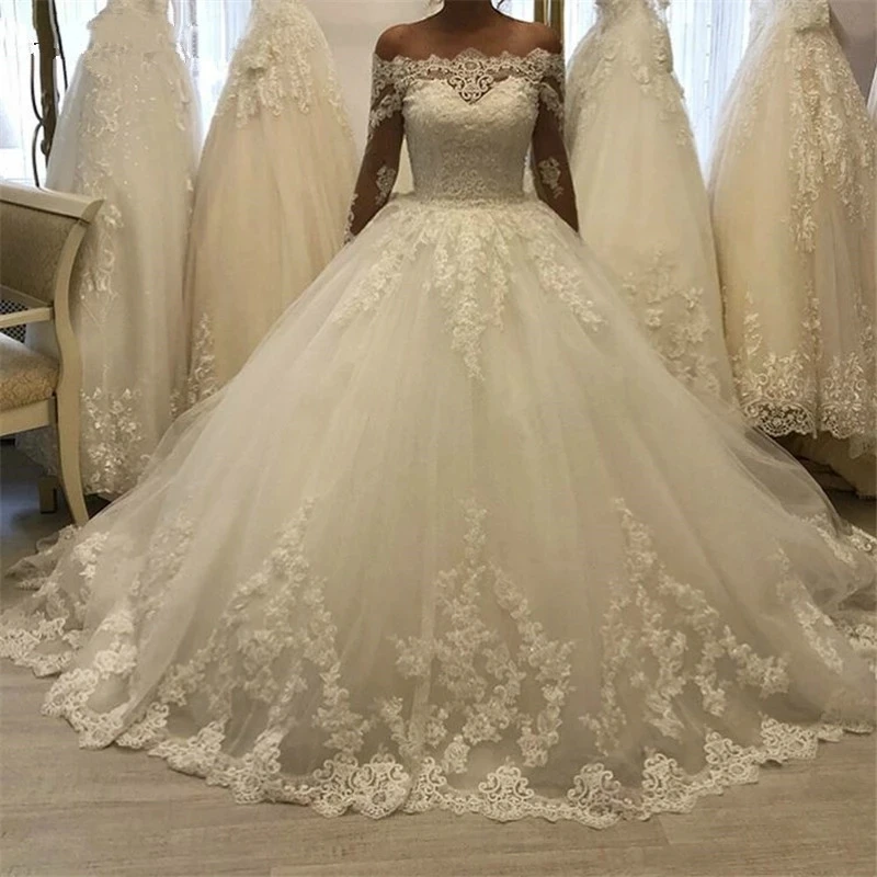 

ANGELSBRIDEP бальное платье с вырезом лодочкой Свадебные платья Vestido De Noiva модная аппликация со шлейфом официальное платье невесты