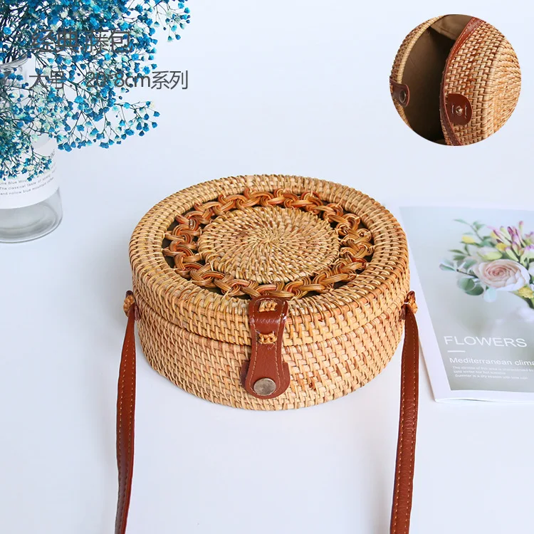 

Rattan Straw Bag One-Shoulder Crossbody Ins Bow Storage Satchel