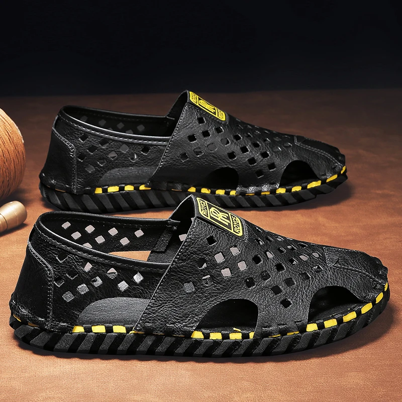 Сандалии CYYTL мужские кожаные Повседневные Дышащие Модные уличные пляжные туфли