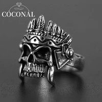 coconal men punk vintage indian skull chief domineering mens ring for gothic male fidget rings party gift jewelry set accessory