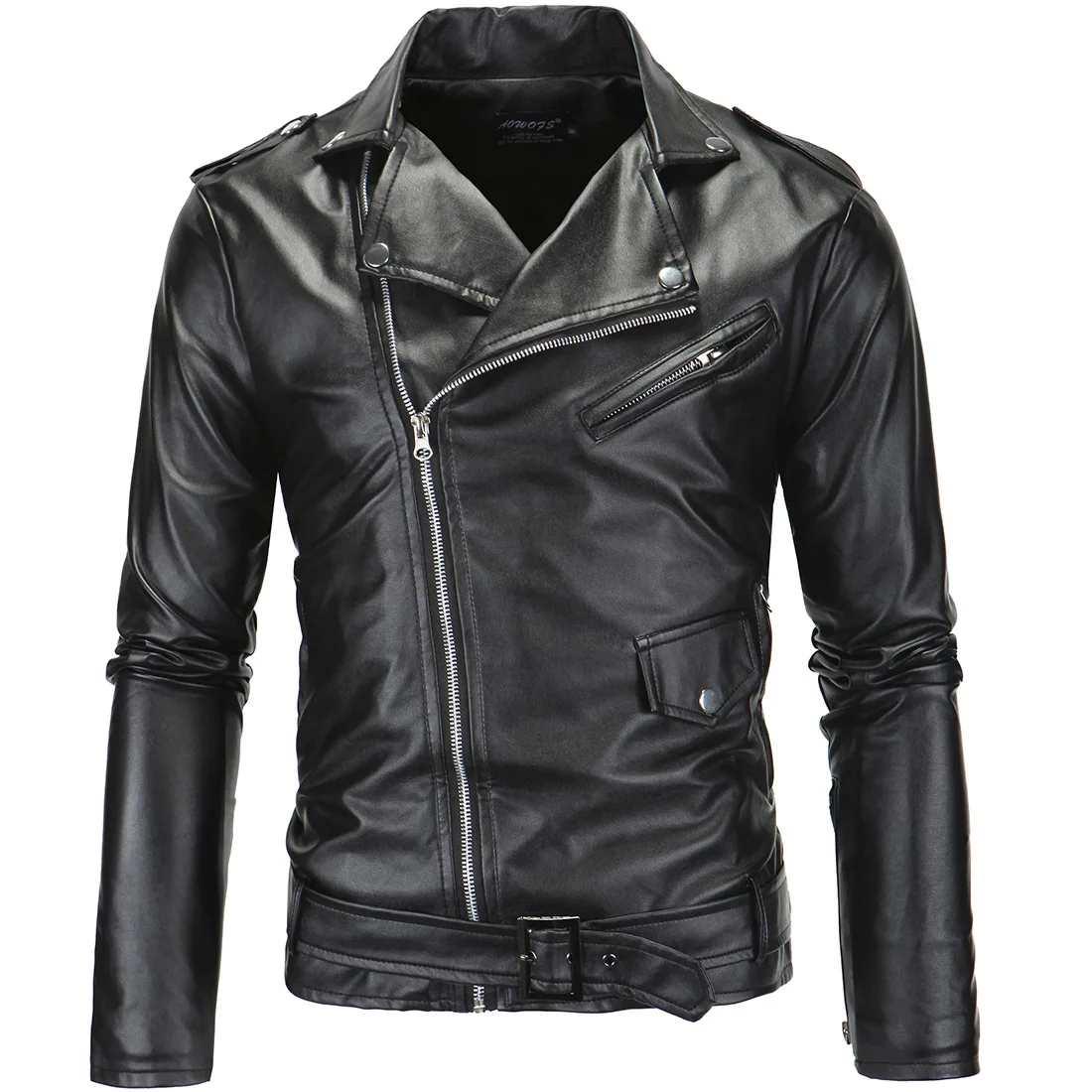 

2022 New Motorcycle Slim Leather Jacket Vertical Collar Cutting Oblique Zipper Leather Jacket Leather Jacket
