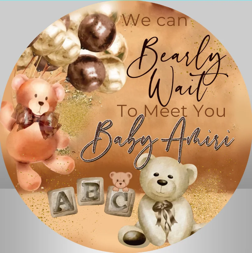 

Oh Baby Baby Shower Bear Round Background Circle Photo Backdrop Party Decoration Table Cylinder Cover