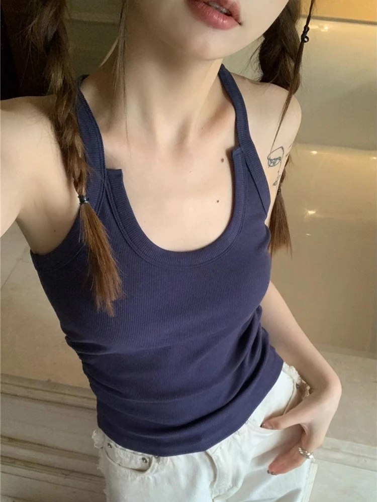 

Elastic Tight Fitting Design Sense Basic Top Strap Tank Top Women's 2023 Summer Jogger Short Top Slim Sporty Camisole