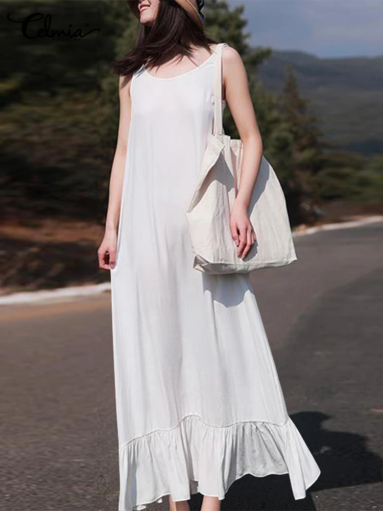 

Повседневное свободное платье Celmia без рукавов с круглым вырезом, женский модный праздничный пляжный сарафан 2022, Летние Платья-макси с оборк...