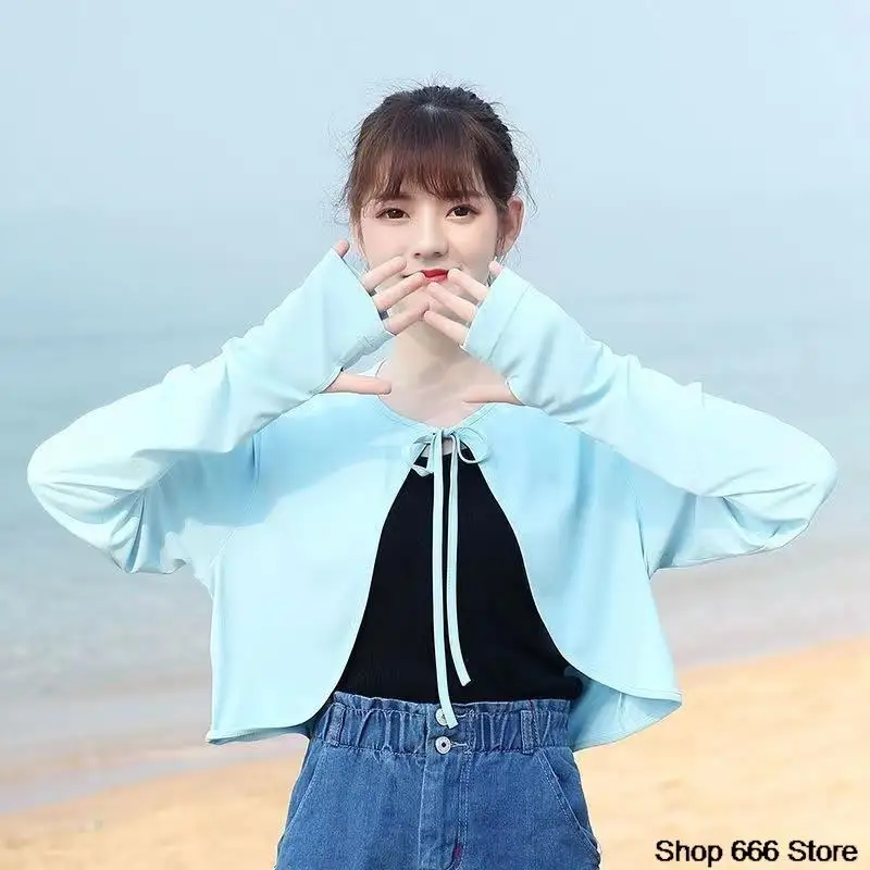 

Летняя Солнцезащитная Шаль Новый стиль внешний слой защита от ультрафиолета тонкая дышащая крутая Солнцезащитная одежда с длинным рукавом Женская однотонная