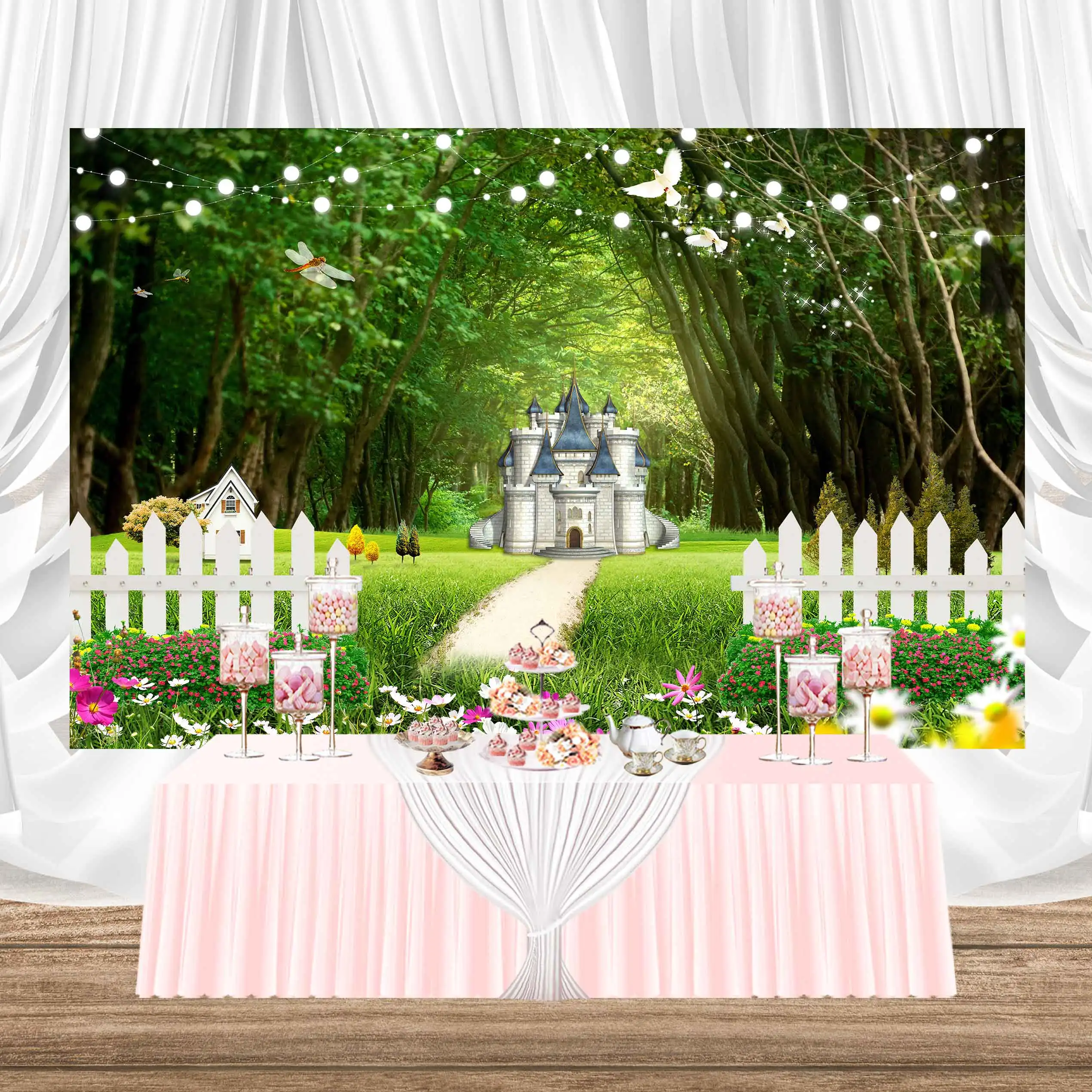 NeoBack цветы принцесса небо Сказочная сказка облако розовая луга фон для