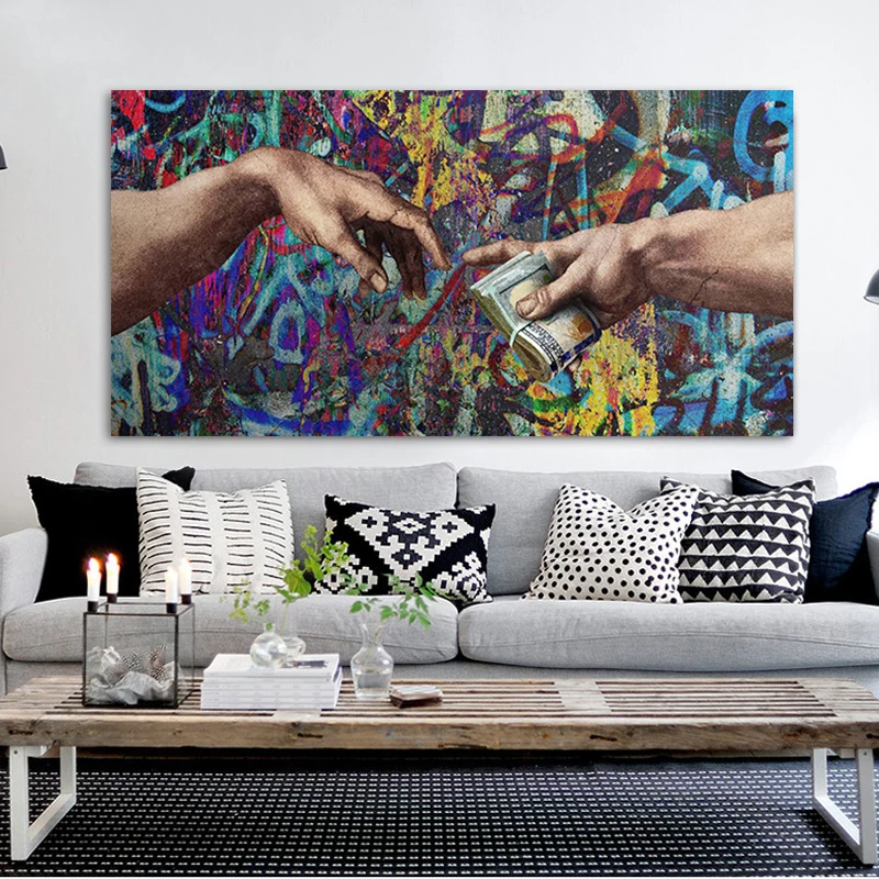 Знаменитая живопись граффити искусство Нести Деньги рука Бога творение Адама