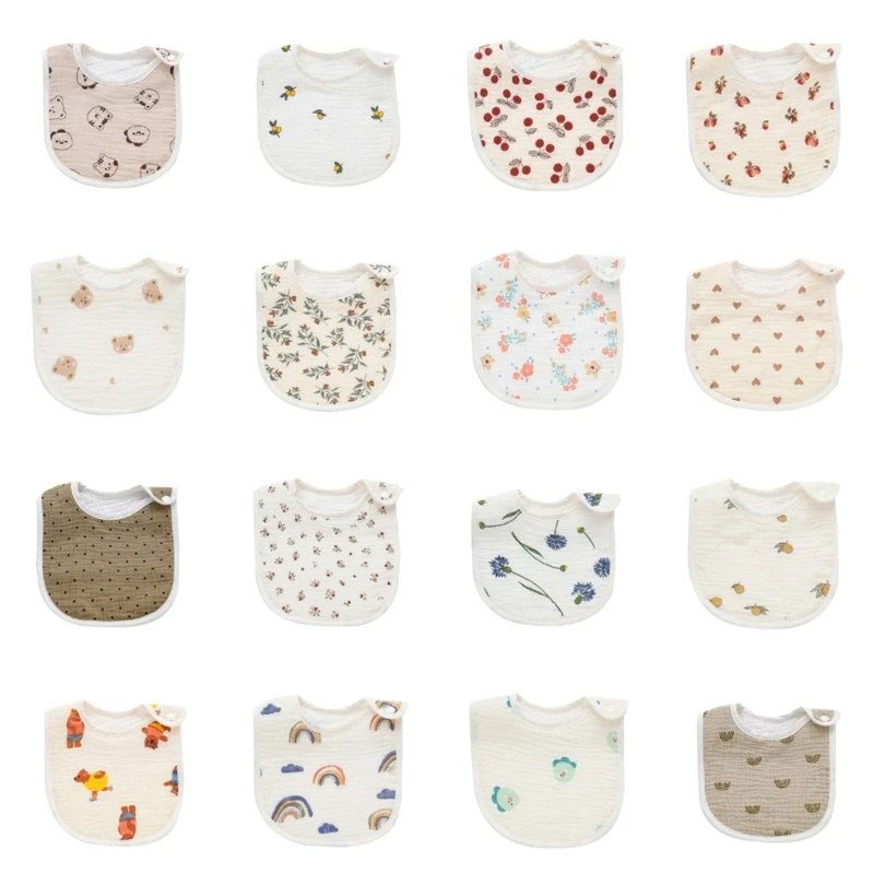 Burp Cloth Bib Baby Cotton Bib with Floral Printing Comfort 2-Step Snap Button Skin Friendly Nursing Bib Feeding Supply
