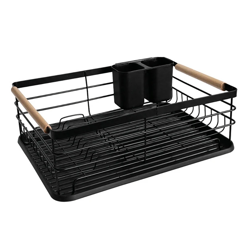 

1Pcs Cutlery Drainer Removable Drying Rack With Drip Tray And Cutlery Tray Dish Set For Plates Bowls Mugs Drainer(Black)
