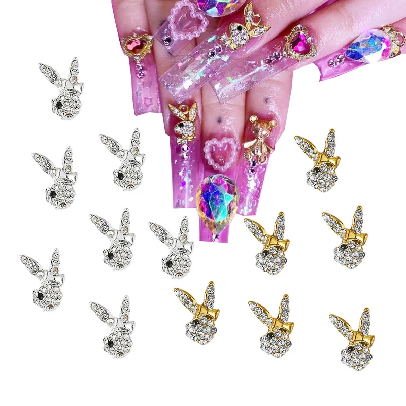 

10pcs Bunny Heads Nail Art Charms 3D Rabbit Crystal Nail Rhinestone Decorate Bead Gem Manicure