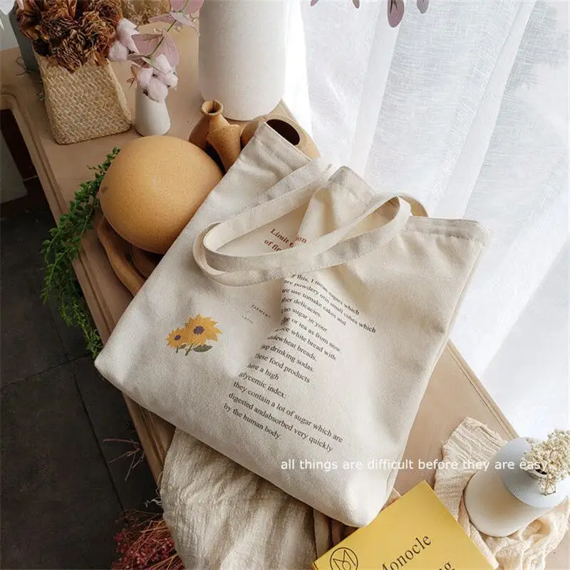 

2022 Women Canvas Shoulder Bag Sunflower Print Ladies Casual Handbag Tote Bag Large Capacity Cotton Reusable Shopping Beach Bag