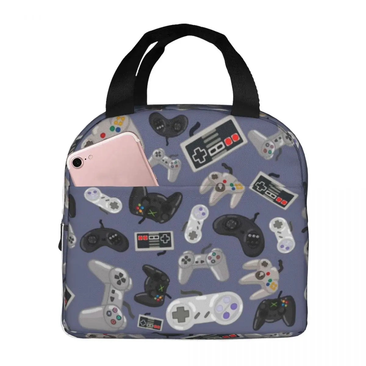 

Old School Video Game Controllers Lunch Bags Portable Insulated Oxford Cooler Thermal Cold Food School Lunch Box for Women Kids