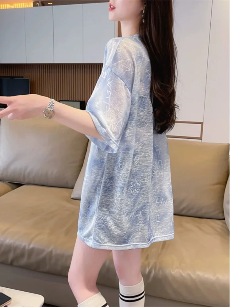 #0665 быстросохнущая футболка с коротким рукавом принтом женская тонкая свободная