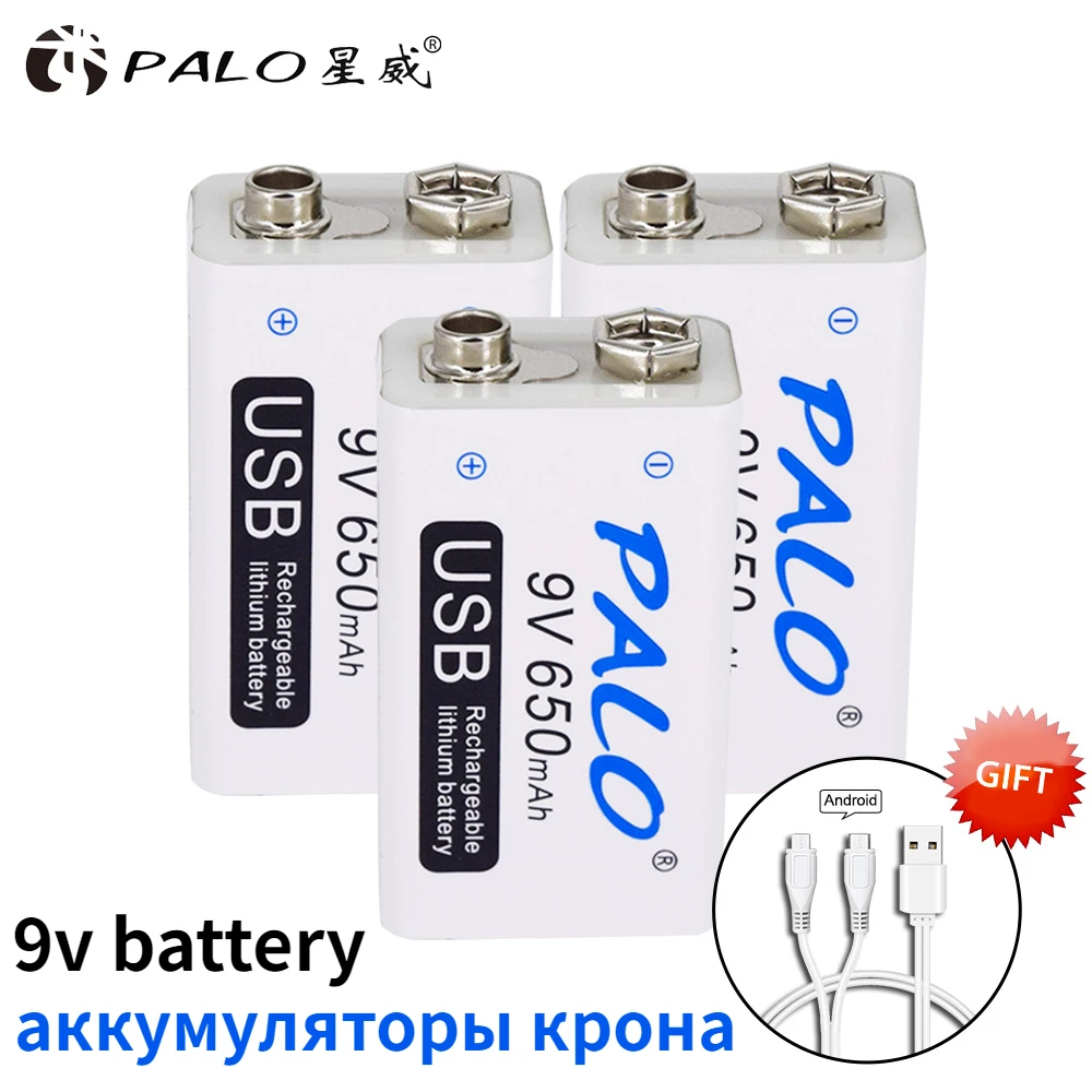 Литий-ионный крона 9v аккумулятор usb PALO 6F22 650 мА ч 9 В USB для игрушек массажеров